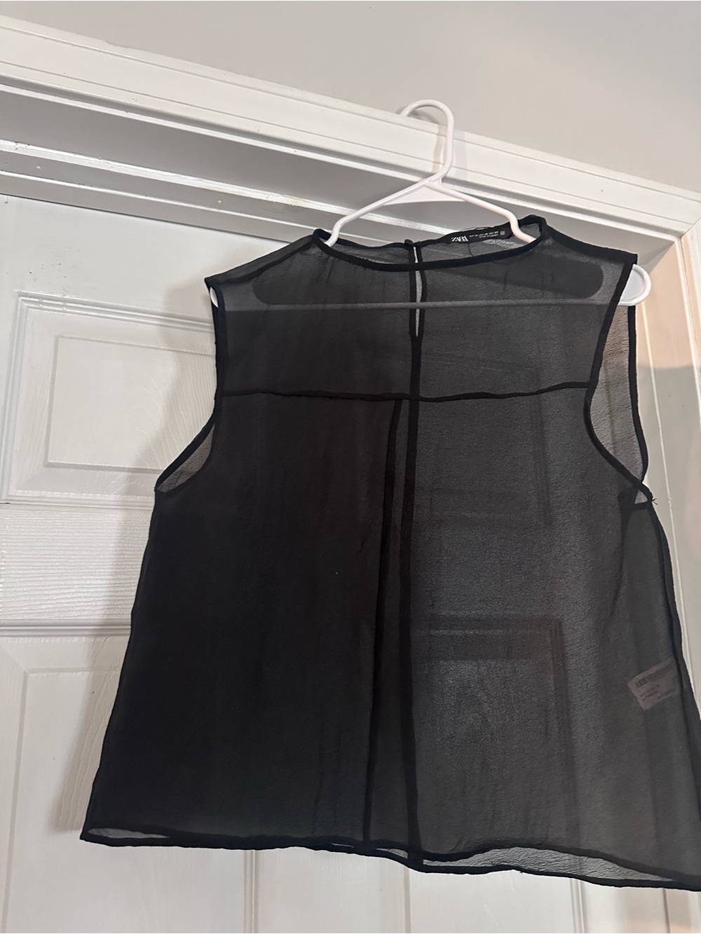Zara Black Sleeveless Sheer Mesh Blouse